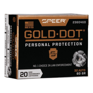 Speer Gold Dot Personal Protection 32 ACP Handgun Ammunition 20 Round Box