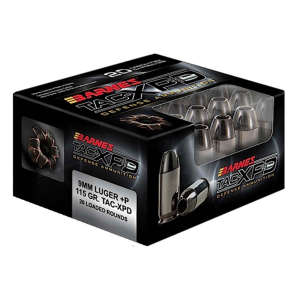 Barnes Bullets TAC-XPD Defense 9mm Luger +P Handgun Ammunition 20 Round Box