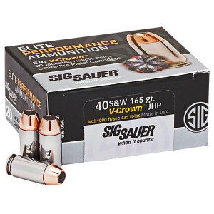 SIG SAUER Sig Elite Performance 165gr V-Crown JHP 20/bx 40 S&W Handgun Ammunition 20 Round Box