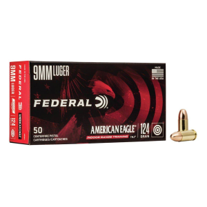 Federal American Eagle Indoor Range Training TMJ 9mm Handgun Ammunition 50 Round Box
