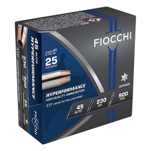 Fiocchi Hyperformance Defense XTP JHP 45 ACP Handgun Ammunition 25 Round Box