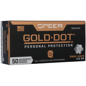 Speer Gold Dot Handgun Personal Protection 9mm Handgun Ammunition 50 Round Box