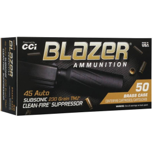 CCI Blazer Brass Clean Fire Suppressor 45 ACP Handgun Ammunition 50 Round Box