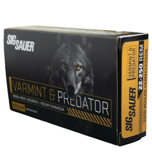SIG SAUER Nosler Varmageddon Varmint & Predator 22-250 Remington Rifle Ammunition 20 Round Box