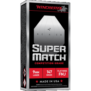 Winchester Super Match Competition Grade 9mm Handgun Ammunition 50 Round Box