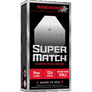 Winchester Super Match Competition Grade 9mm Handgun Ammunition 50 Round Box