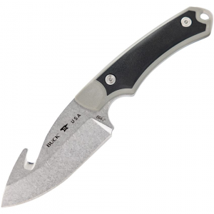 Buck 664GYG Alpha Hunter Select Stonewashed Guthook Fixed Blade Knife Gray Handles