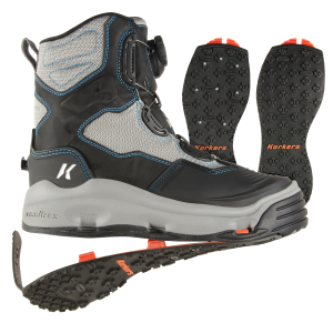 KORKERS Women's Darkhorse Grey/Aqua Fishing Boot with Kling-On and Studded Kling-On Soles (FB2720) - Korkers