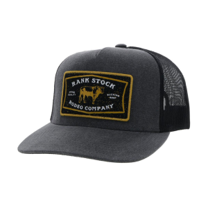 HOOEY Rank Stock 5-Panel Black/Gold Rectangle Patch Charcoal/Black Trucker Cap (2158T-CHBK)