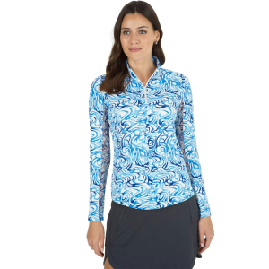 IBKUL Women's Kinsley Blue/Peri Long Sleeve Mock Neck Top (10485-KINBU/PRI) - Ibkul