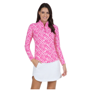 IBKUL Women's Gingham Check Print Long Sleeve Mock Neck Top (10876) - Ibkul