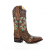 CORRAL Womens Brown/Turquoise Floral Embroidery Boots (R1373-LD)