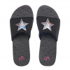 SHOWAFLOPS Women's Casual Slip-Resistant Black Slides with Neoprene Strap and Silver Hologram Star (2442)