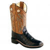 OLD WEST Kid's Broad Square Toe Black Croco/Light Brown Crackle Cowboy Boot (VB9112)