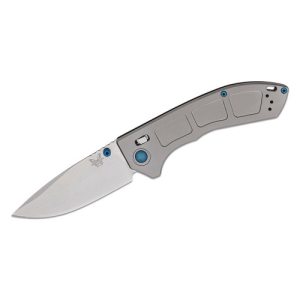 BENCHMADE Narrows AXIS Folding Knife 3.43" Drop Point Blade w/ Grey Titanium Handles + Blue Accents