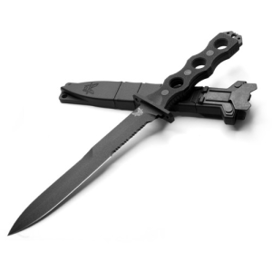 BENCHMADE 185SBK SOCP Fixed Blade Knife 7.11" Double Edge Combo Dagger Blade - Black G10 Handles