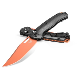 BENCHMADE Taggedout AXIS Folding Knife 3.5" Magnacut Orange Clip Point Blade | Carbon Fiber Handles