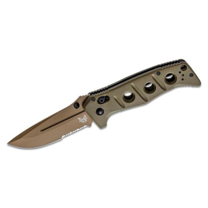 BENCHMADE Adamas Folding Knife 3.78" Combo Drop Point Blade w/ OD Green G10 Handles & Nylon Sheath
