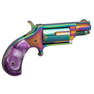 NAA Magenta Magnum 22 WMR 1.125" 5rd Mini-Revolver - Titanium Rainbow w/ Purple Pearl Grips