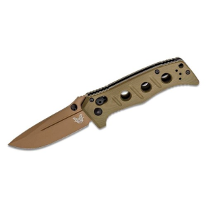 BENCHMADE Mini Adamas Folding Knife 3.25" FDE Drop Point Blade w/ OD Green G10 Handles