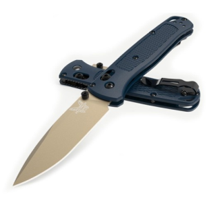 BENCHMADE Bugout AXIS Folding Knife 3.24" FDE Plain Blade - Crater Blue Grivory Handle