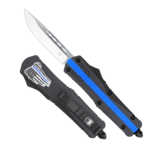 COBRATEC Medium FS-3 Blue Line AUTO OTF Knife 3" Drop Point Blade w/ Police Cerakote Aluminum Handle