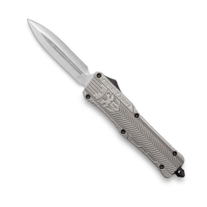 COBRATEC Large CTK-1 AUTO OTF Knife 3.75" Double-Edge Dagger Blade w/ Silver Aluminum Handles - Cobratec