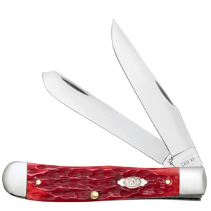 CASE KNIVES Peach Seed Jig Dark Red Bone Trapper Pocket Knife w/ Clip 4.13" Closed