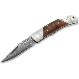 BOKER Duke Burl Wood Handle Damascus
