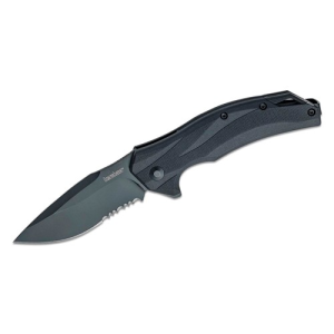 KERSHAW Lateral Assisted Flipper Knife 3.1" Drop Point Combo Blade w/ Black Nylon Handles