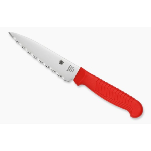 SPYDERCO Kitchen Paring Knife 4.5" Ltwt Red Serrated Edge