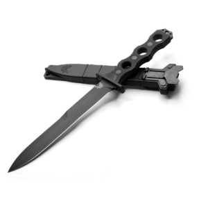 BENCHMADE 185BK SOCP Fixed Blade Knife 7.11" Double Edge Plain Dagger Blade - Black G10 Handles
