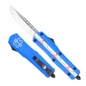 COBRATEC Medium FS-3 EMS Auto OTF Dagger Knife 3" D2 Steel Blade | Blue Aluminum Handles - Cobratec
