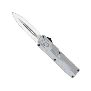 COBRATEC Lightweight AUTO OTF Knife 3.25" Double Edge Dagger Blade w/ Grey Aluminum Handles - Cobratec