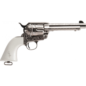 CIMARRON FRONTIER 45 LC 4.75" 6rd Revolver - Engraved Nickel / Ivory Grips
