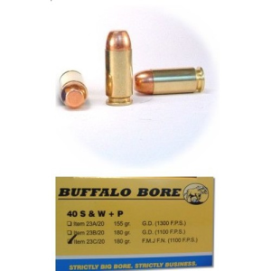 BUFFALO BORE 40 S&W 180Gr FMJ-FN (1100FPS/ME 484 ft lbs) 20rd