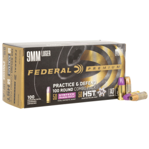 FEDERAL AMMO 9mm 147Gr Practice & Defend HST Premium 100rd