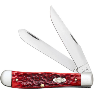 CASE KNIVES Peach Seed Jig Dark Red Bone Trapper 4.13" Closed (Clip & Spey Blade)