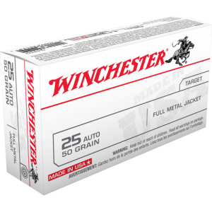 WINCHESTER USA 25 ACP 50 gr Full Metal Jacket Ammunition | 50 Rounds