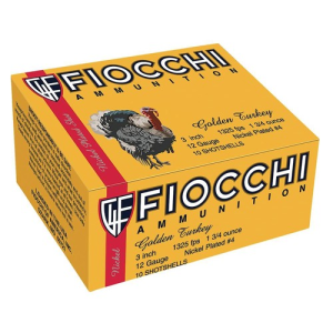 FIOCCHI 12Ga Golden Turkey Nickel Plated 3" 4 Shot 10rd