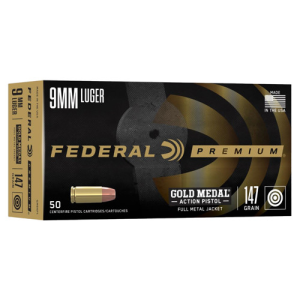 FEDERAL AMMO Gold Medal 9mm 147gr Full Metal Jacket Ammunition | 50 Rounds