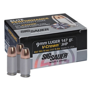 SIG SAUER 9mm 147Gr Elite V-Crown JHP 20rd Ammo