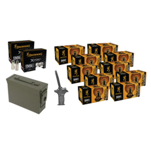 Browning 9MM FMJ 115 GRAIN 1000 RDS + X-Point 9MM JHP 147GR 40 RDS + MILITARY AMMO CAN + ETS Loader