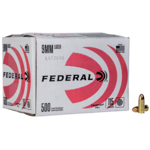 Federal C9115A500 9mm 115gr FMJ Training 500 Rounds Bulk